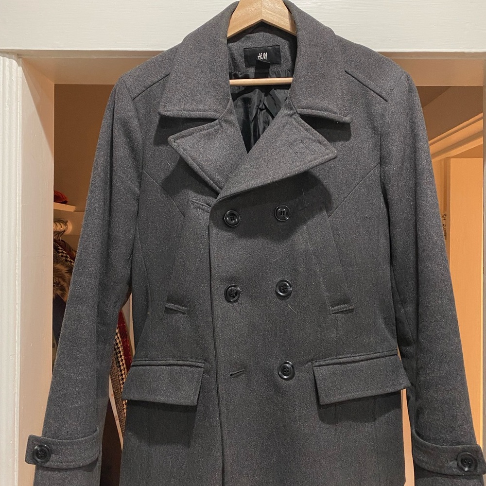 H&M Wool Blend Grey Pea Coat 36R